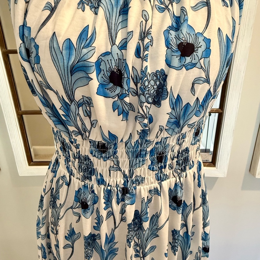 Grace Karin White Maxi Dress with Blue Floral Print - Picture 2 of 3